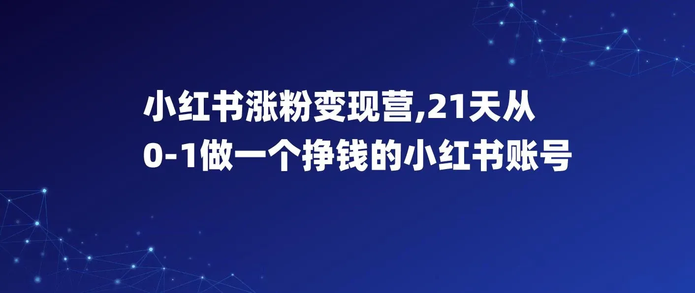 【精】小红书涨粉变现营，21天从0-1做一个挣钱的小红书账号